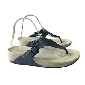 FitFlop The Skinny Toe Post Sandals Blue Buckle Thongs‎ - Women's Size 10